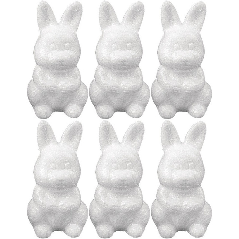 6x Piepschuim konijnen-hazen decoraties 8 cm hobby