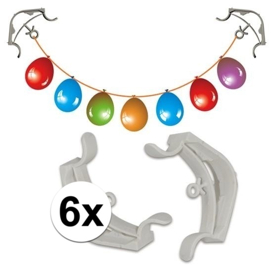 6x Slingers-decoratie ophangen hoekklemmen wit