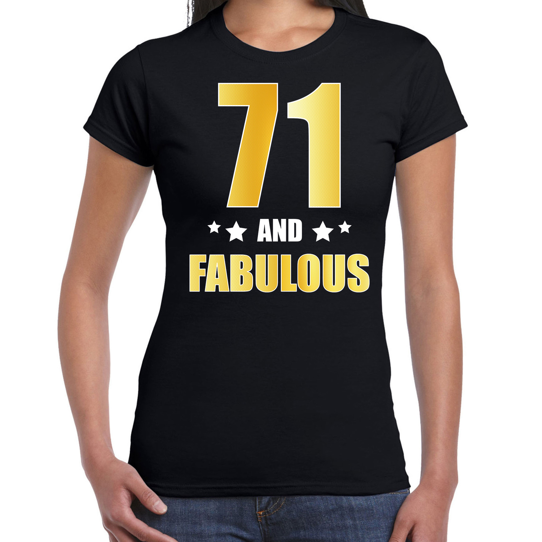 71 and fabulous verjaardag cadeau t-shirt-shirt goud 71 jaar zwart voor dames