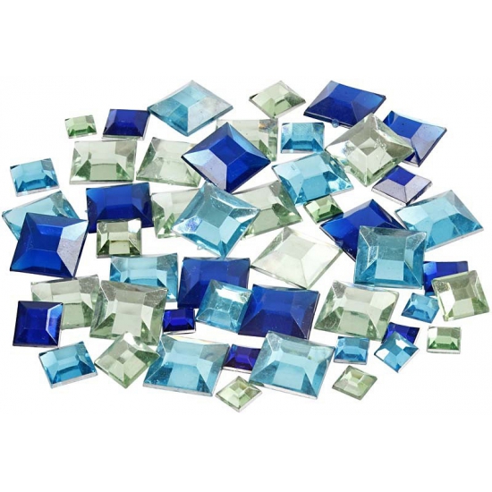 720x stuks Vierkante plak diamantjes blauw mix