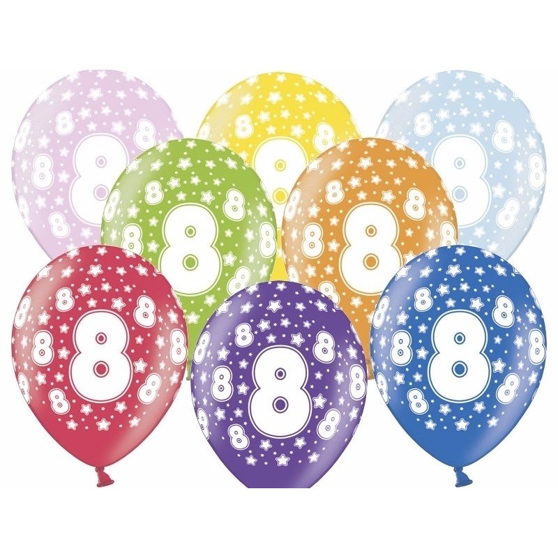 8 Jaar leeftijd feestballonnen met sterretjes 30 cm 12 stuks