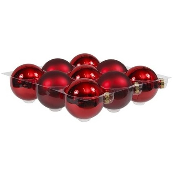 9x Rode glazen kerstballen 10 cm mat-glans