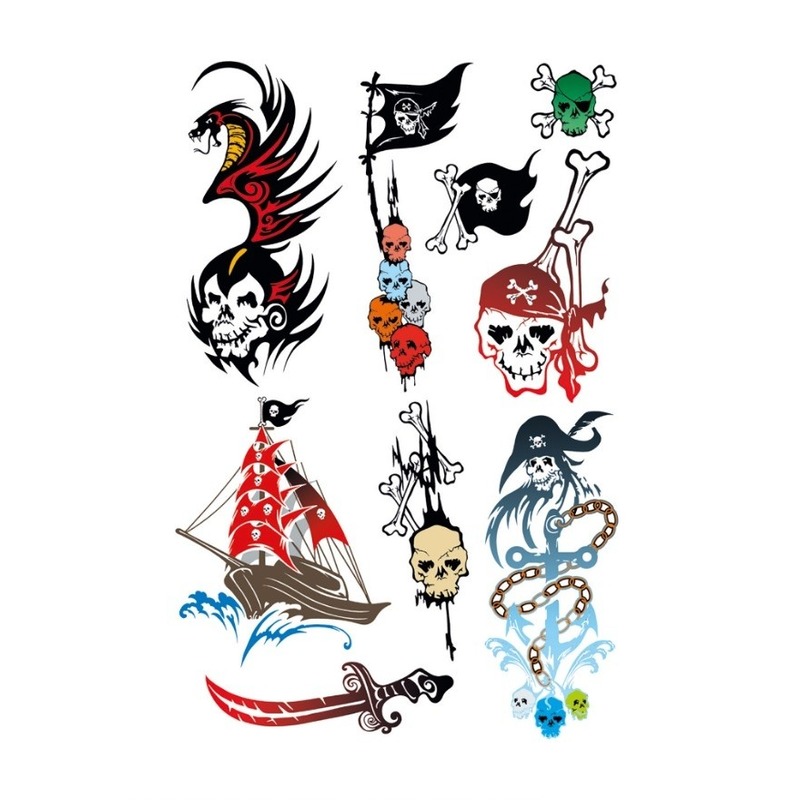 9x stuks Piraten thema plak tattoo stickers