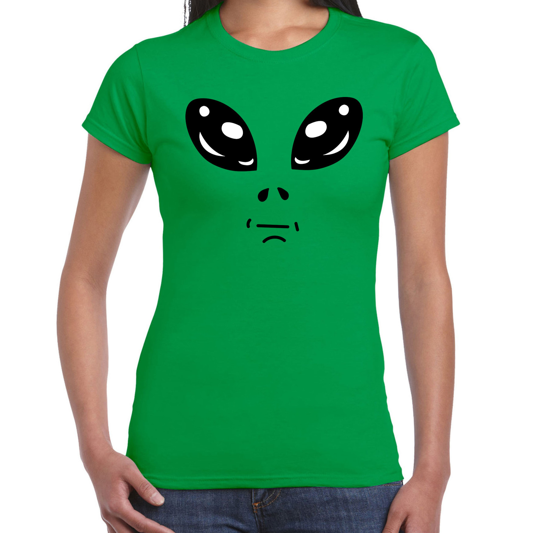 Alien gezicht fun verkleed t-shirt groen voor dames