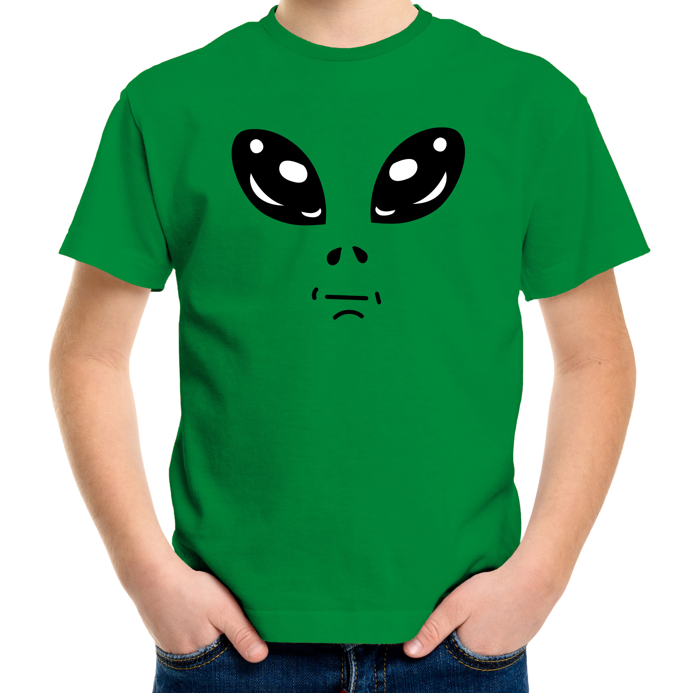 Alien gezicht fun verkleed t-shirt groen voor kinderen