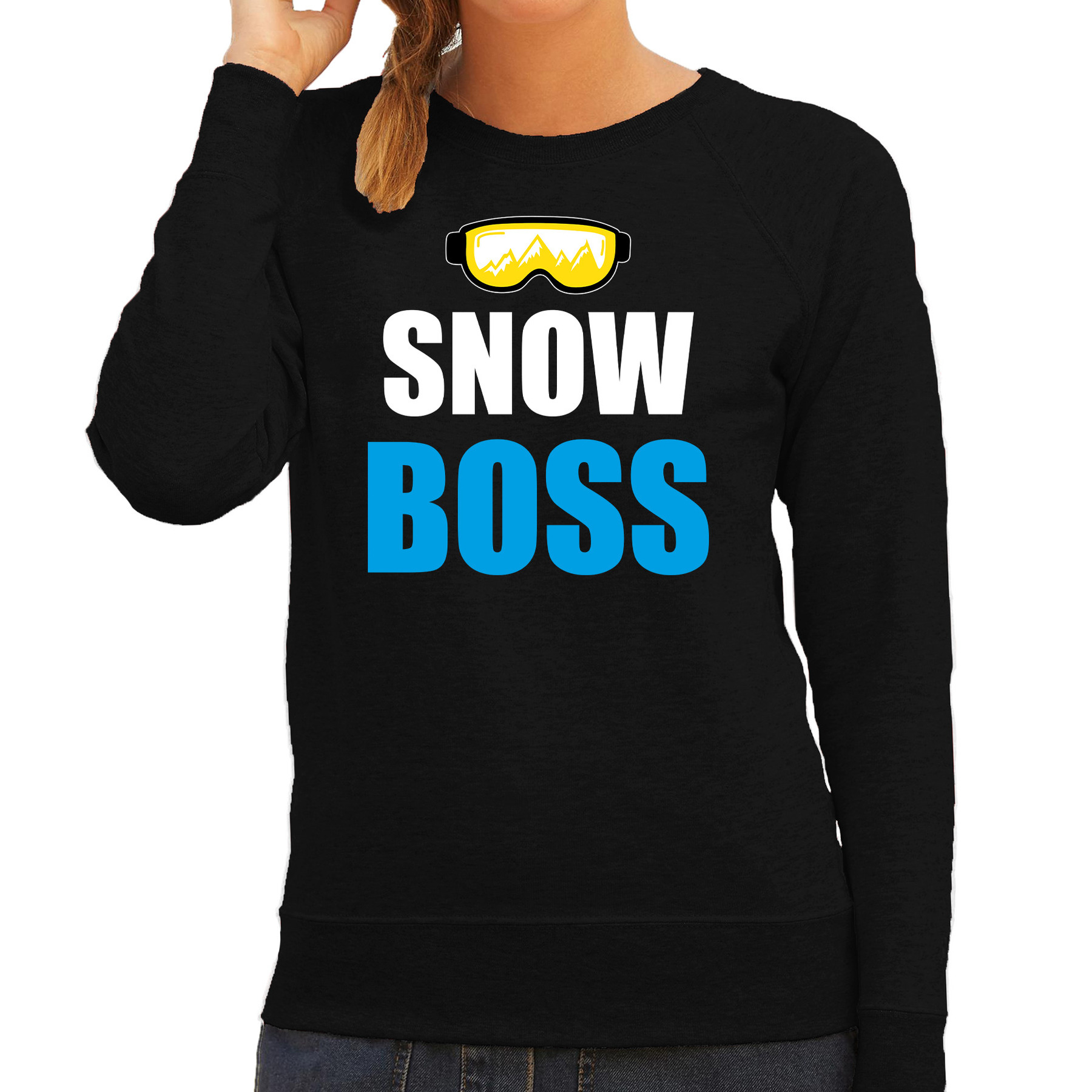 Apres ski sweater Snow Boss-sneeuw baas zwart dames Wintersport trui Foute apres ski outfit