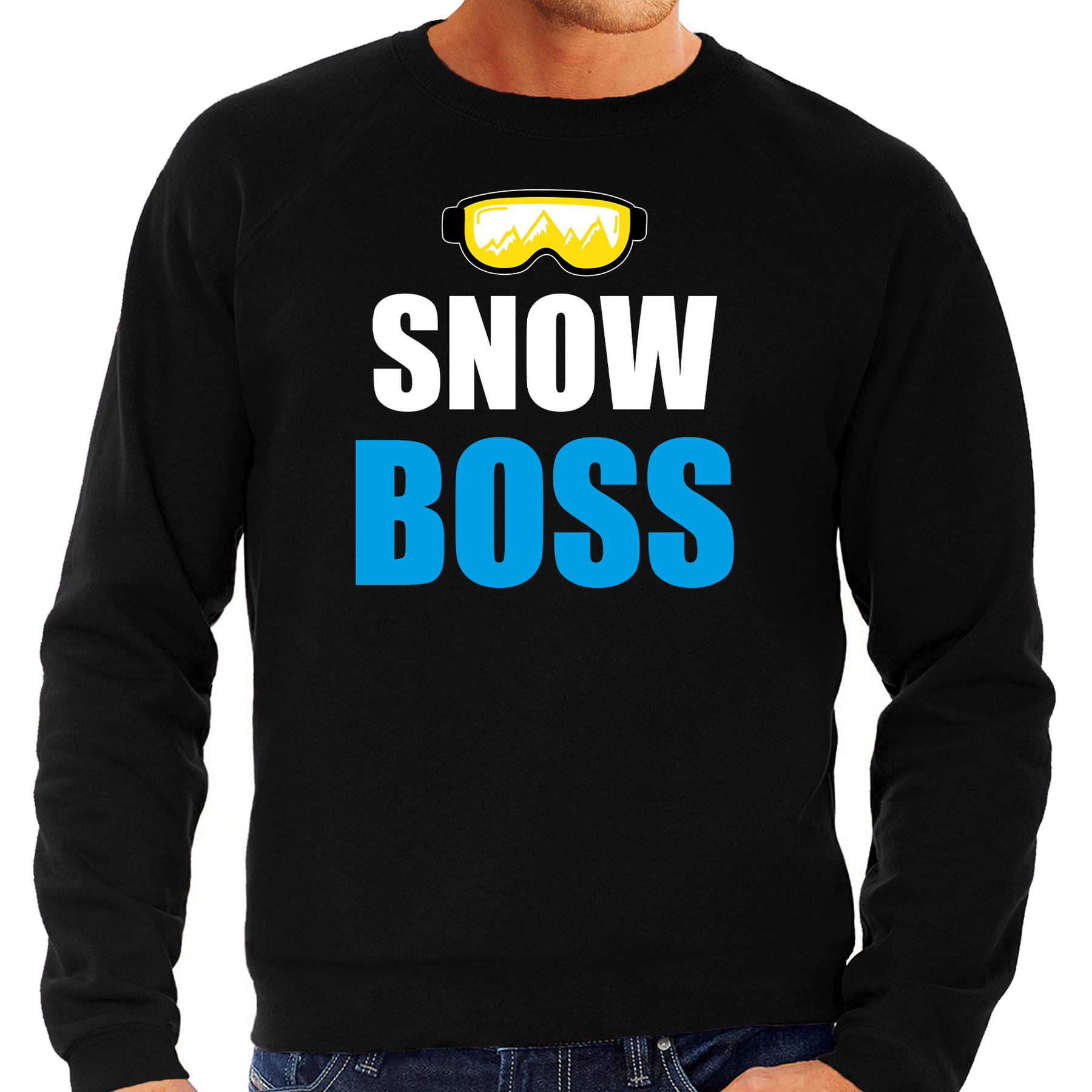Apres ski sweater Snow Boss-sneeuw baas zwart heren Wintersport trui Foute apres ski outfit