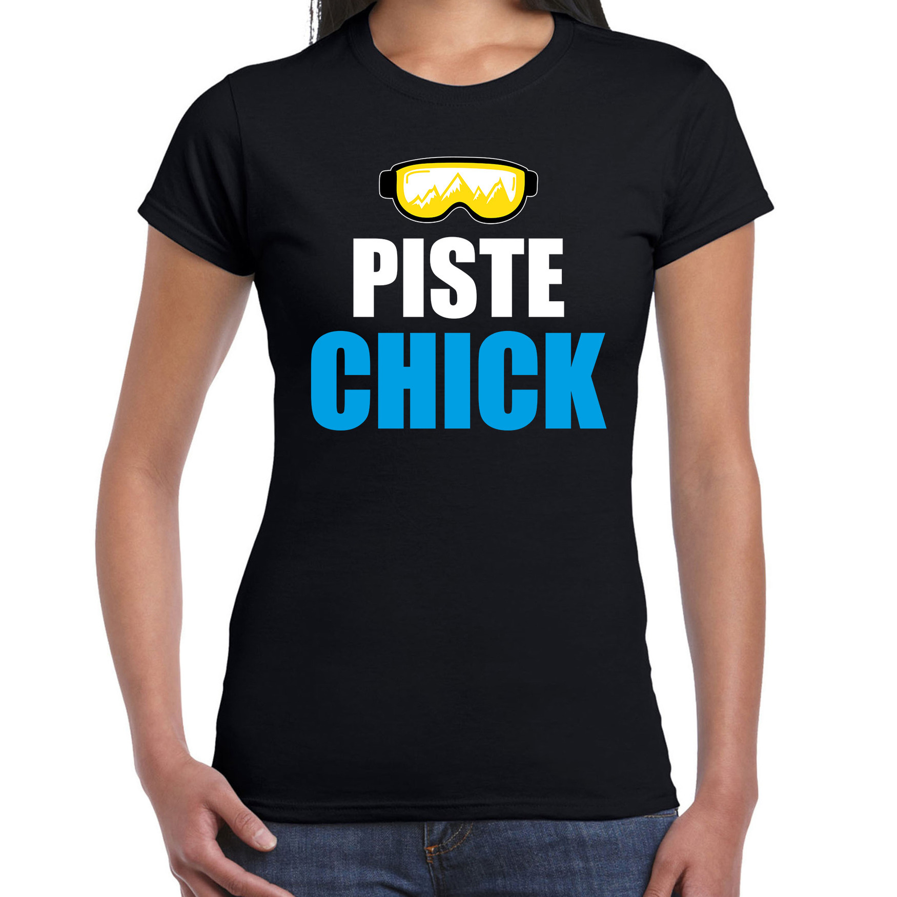 Apres ski t-shirt Piste Chick zwart dames Wintersport shirt Foute apres ski outfit