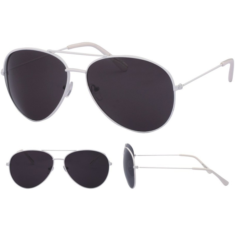 Aviator zonnebril wit met zwarte glazen voor volwassenen