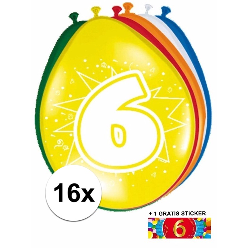 Ballonnen 6 jaar van 30 cm 16 stuks + gratis sticker