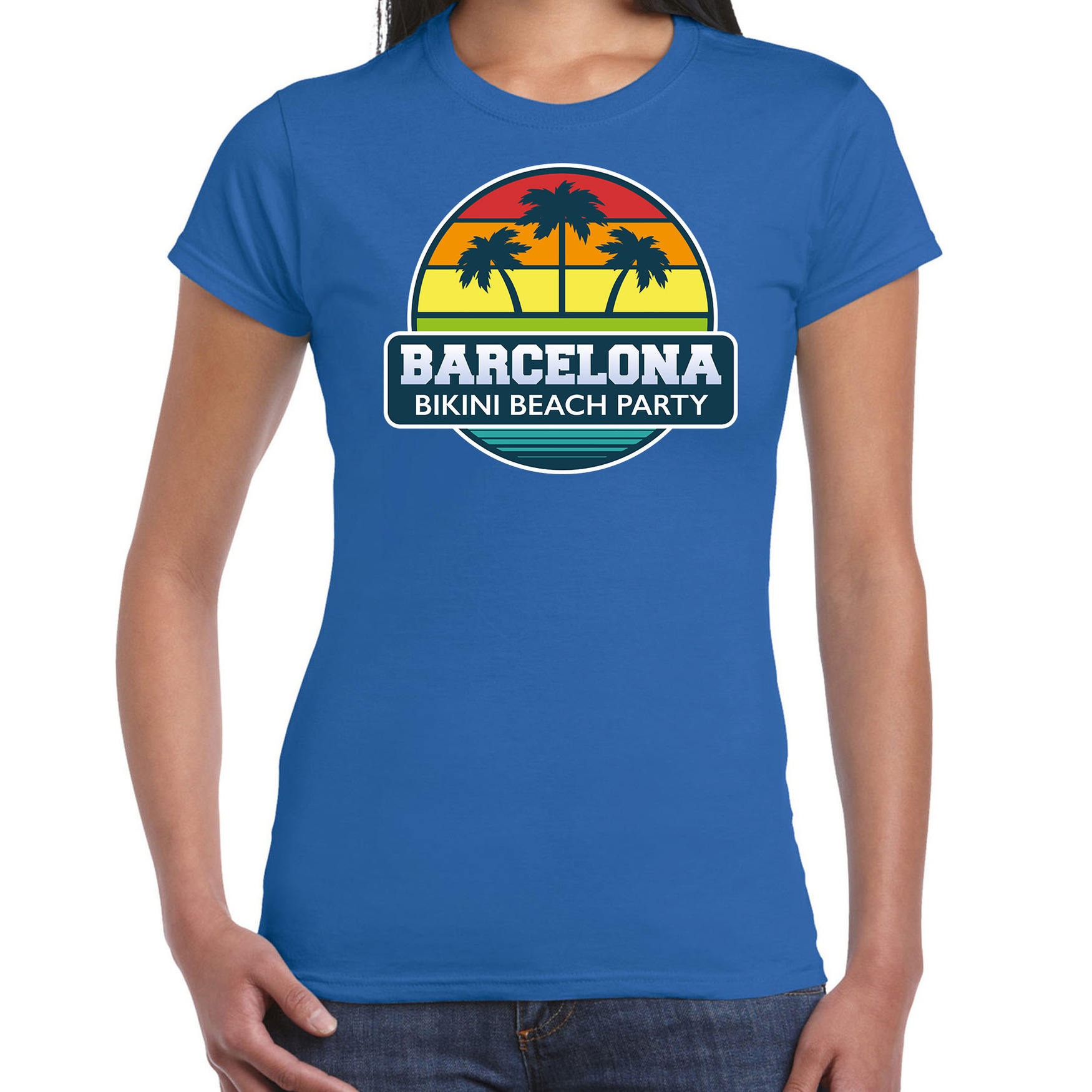 Barcelona zomer t-shirt-shirt Barcelona bikini beach party blauw voor dames