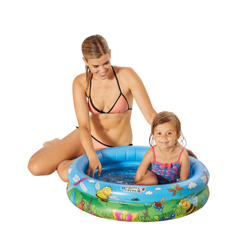 Blauw/bloemen opblaasbaar zwembad baby badje 74 x 18 cm speelgoed
