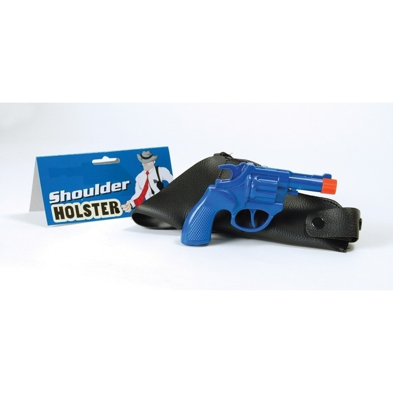 Blauwe politie revolver met schouder holster 16 cm
