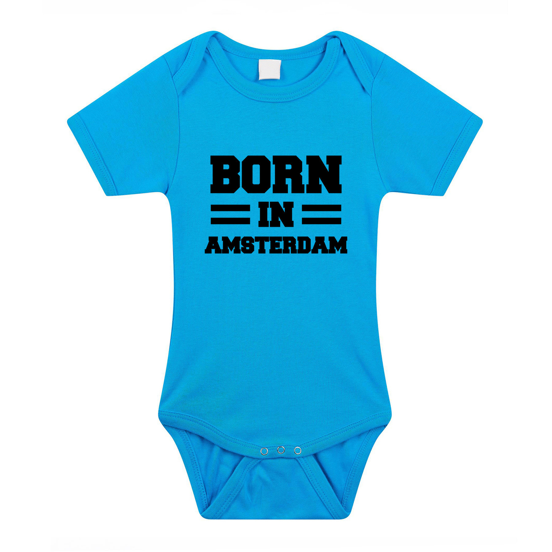 Born in Amsterdam cadeau baby rompertje blauw jongens