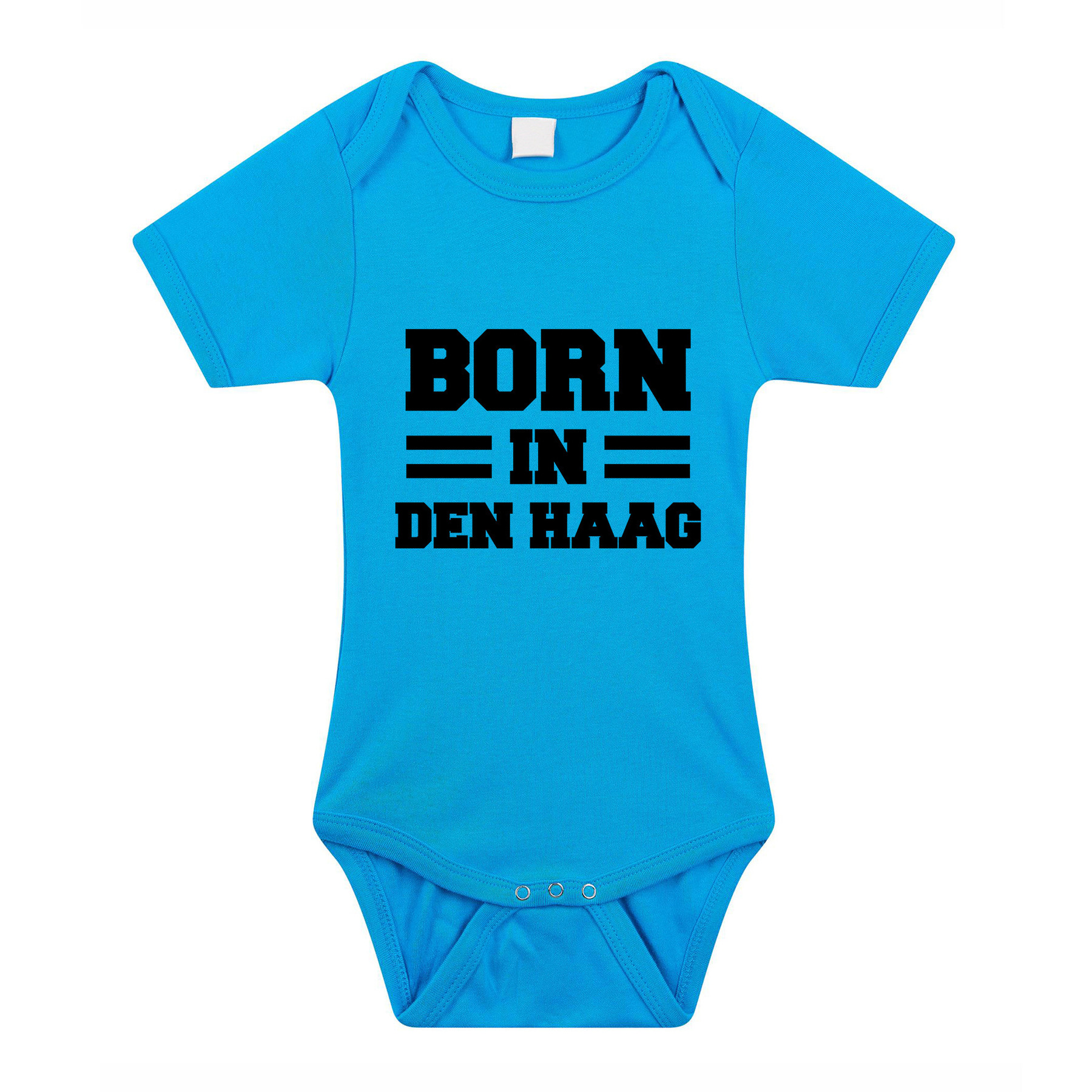 Born in Den Haag cadeau baby rompertje blauw jongens
