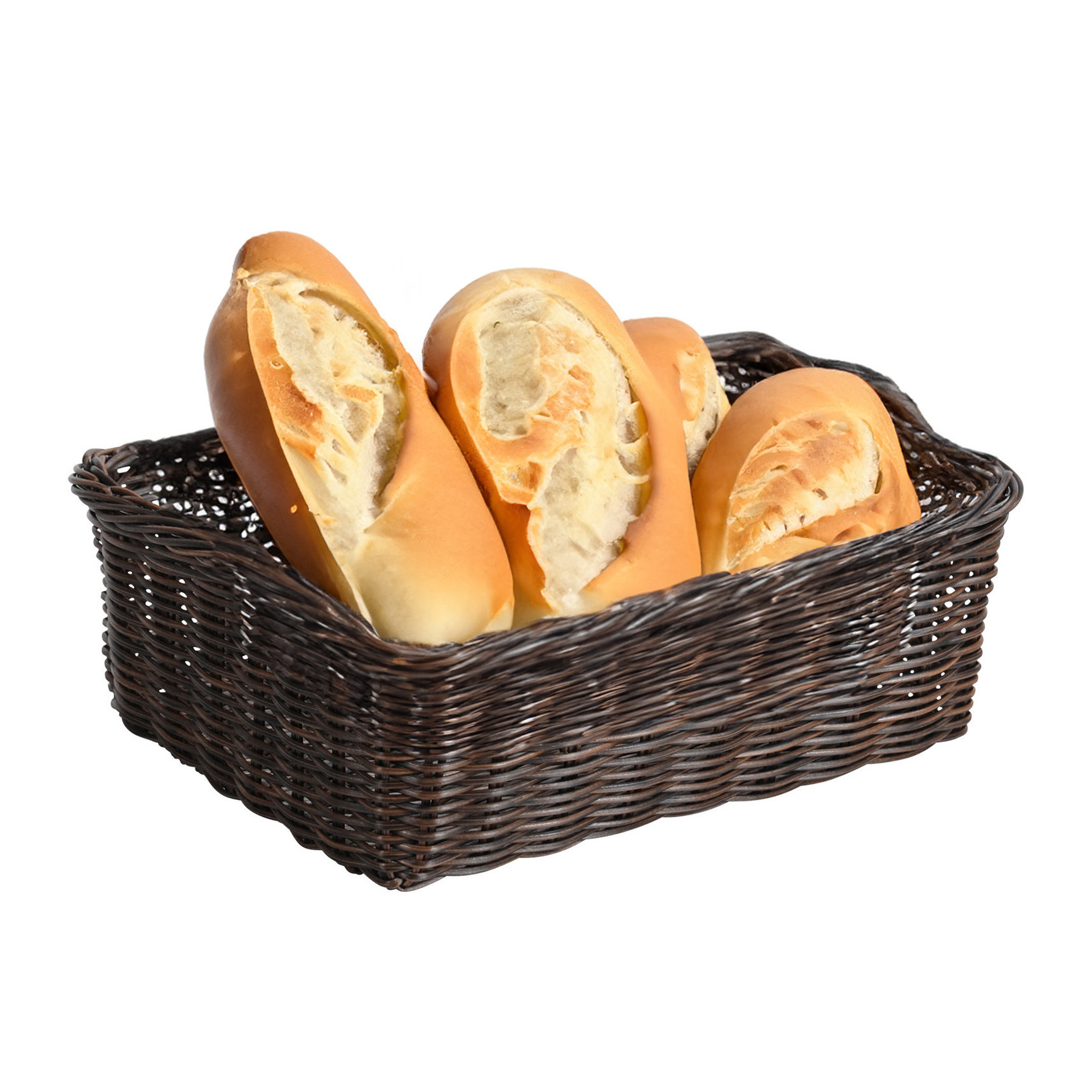 Brood-fruit mandje gevlochten kunststof donkerbruin rechthoek L32 x B26 x H11 cm broodmand