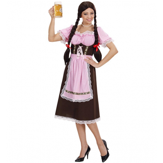 Bruine lange Tiroler jurk dames