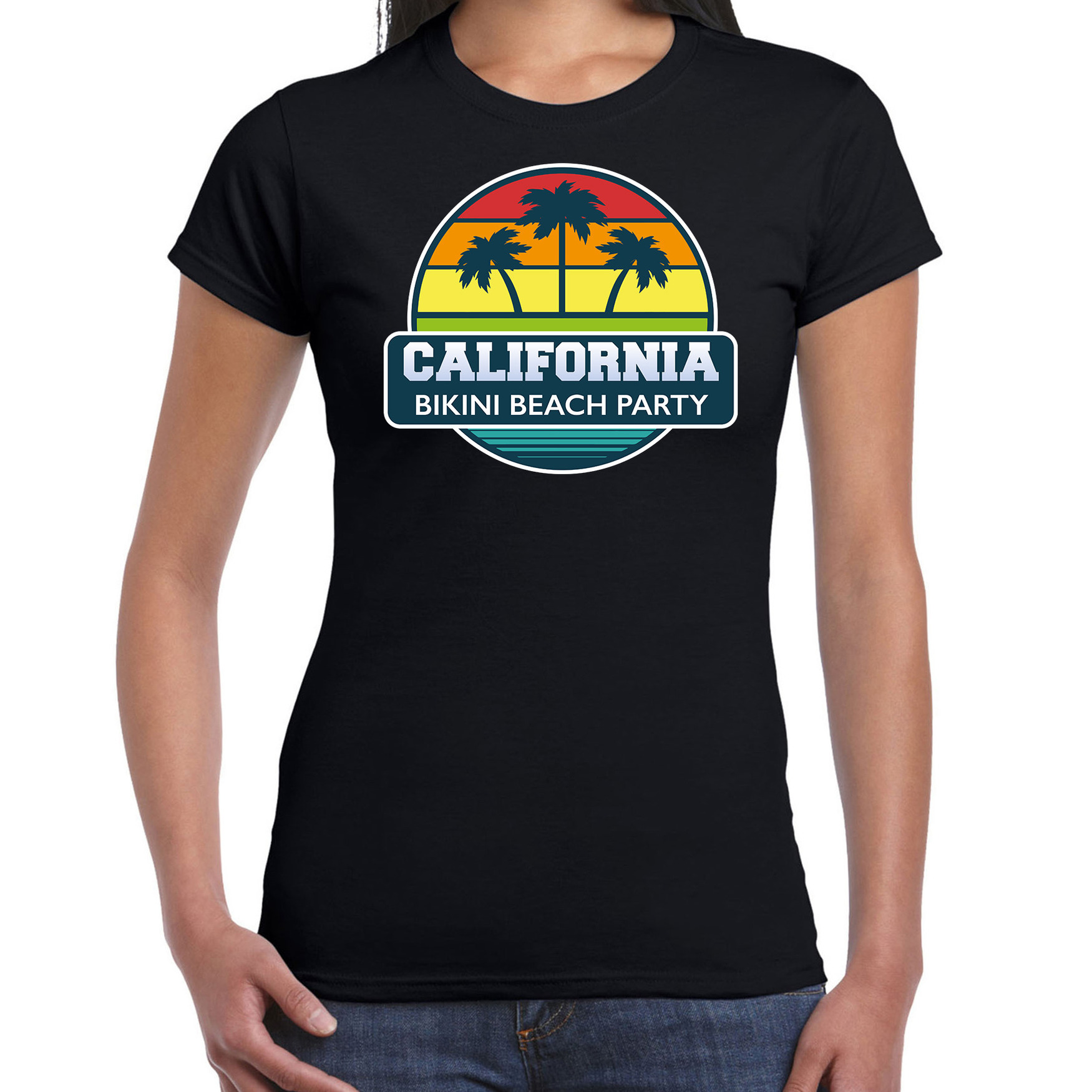 California zomer t-shirt-shirt California bikini beach party zwart voor dames