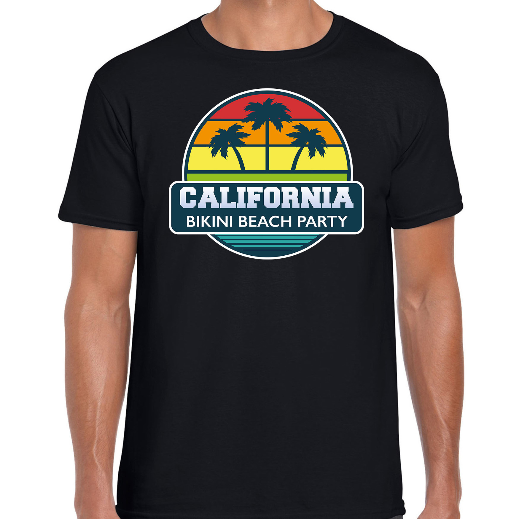 California zomer t-shirt-shirt California bikini beach party zwart voor heren