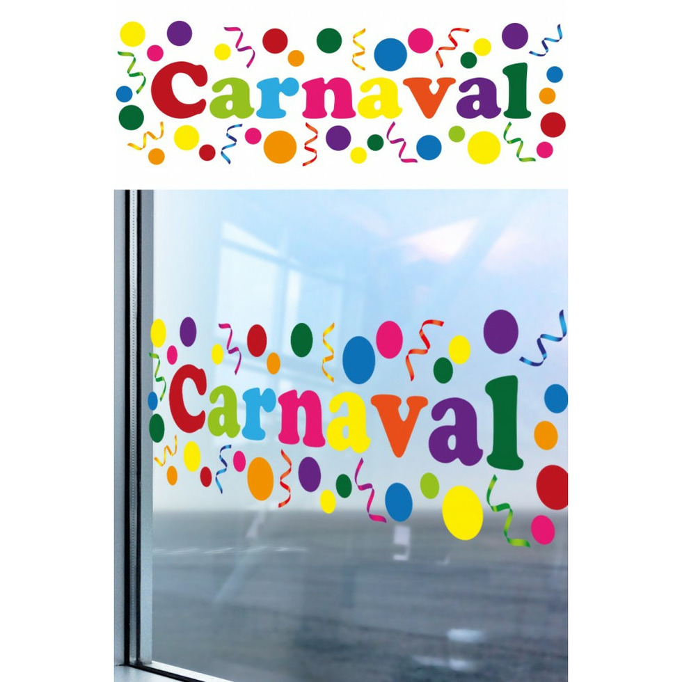 Carnaval-party decoratie raamsticker gekleurde letters versiering 75 x 25 cm