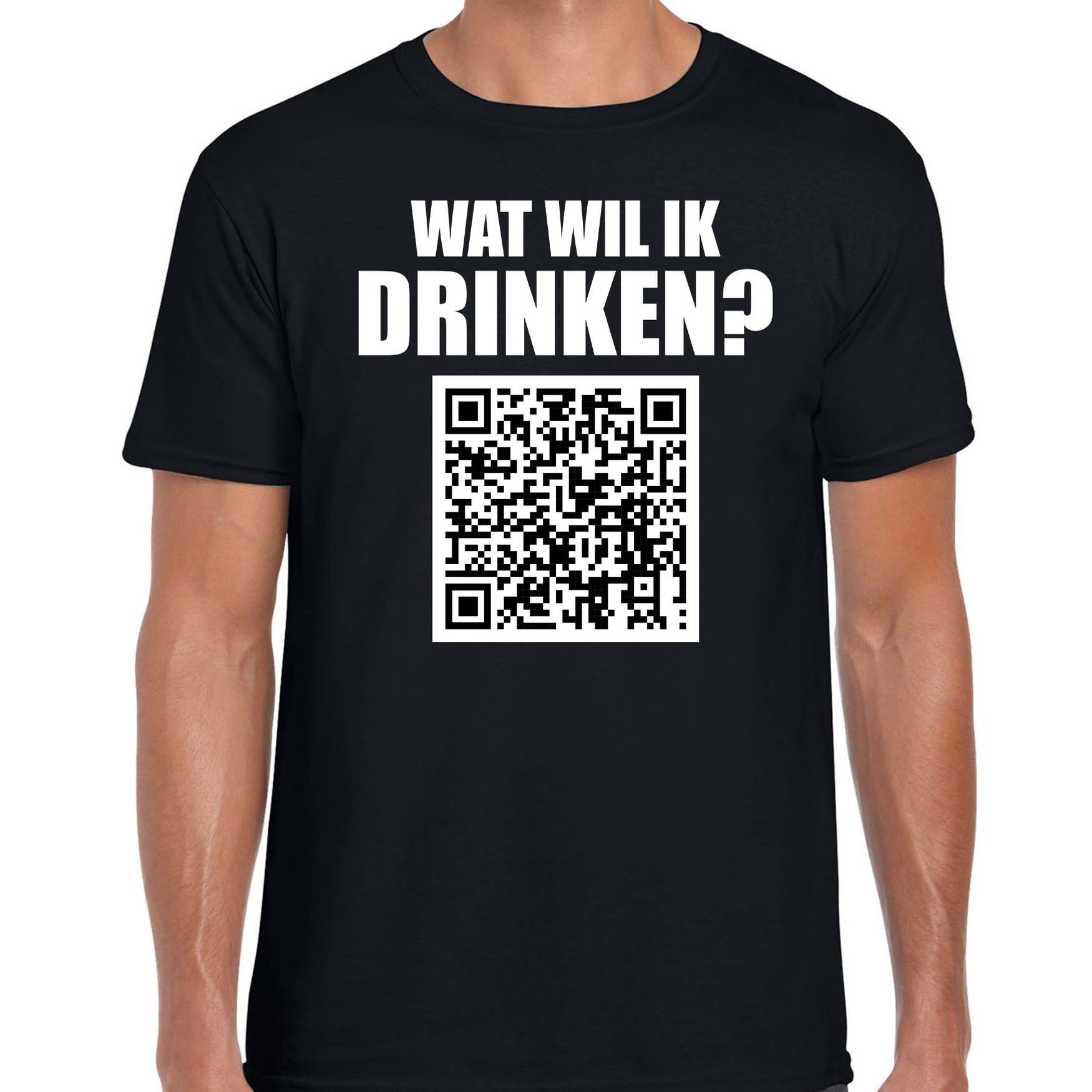 Carnaval QR code wat wil ik drinken feest t-shirt heren zwart Feest- drank shirts