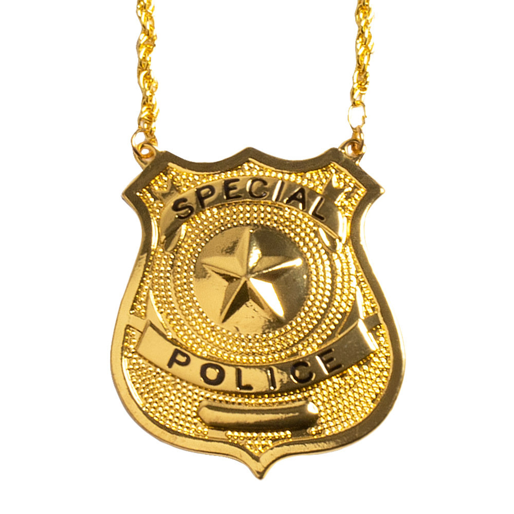 Carnaval-verkleed accessoires Politie sieraden ketting met badge goud kunststof