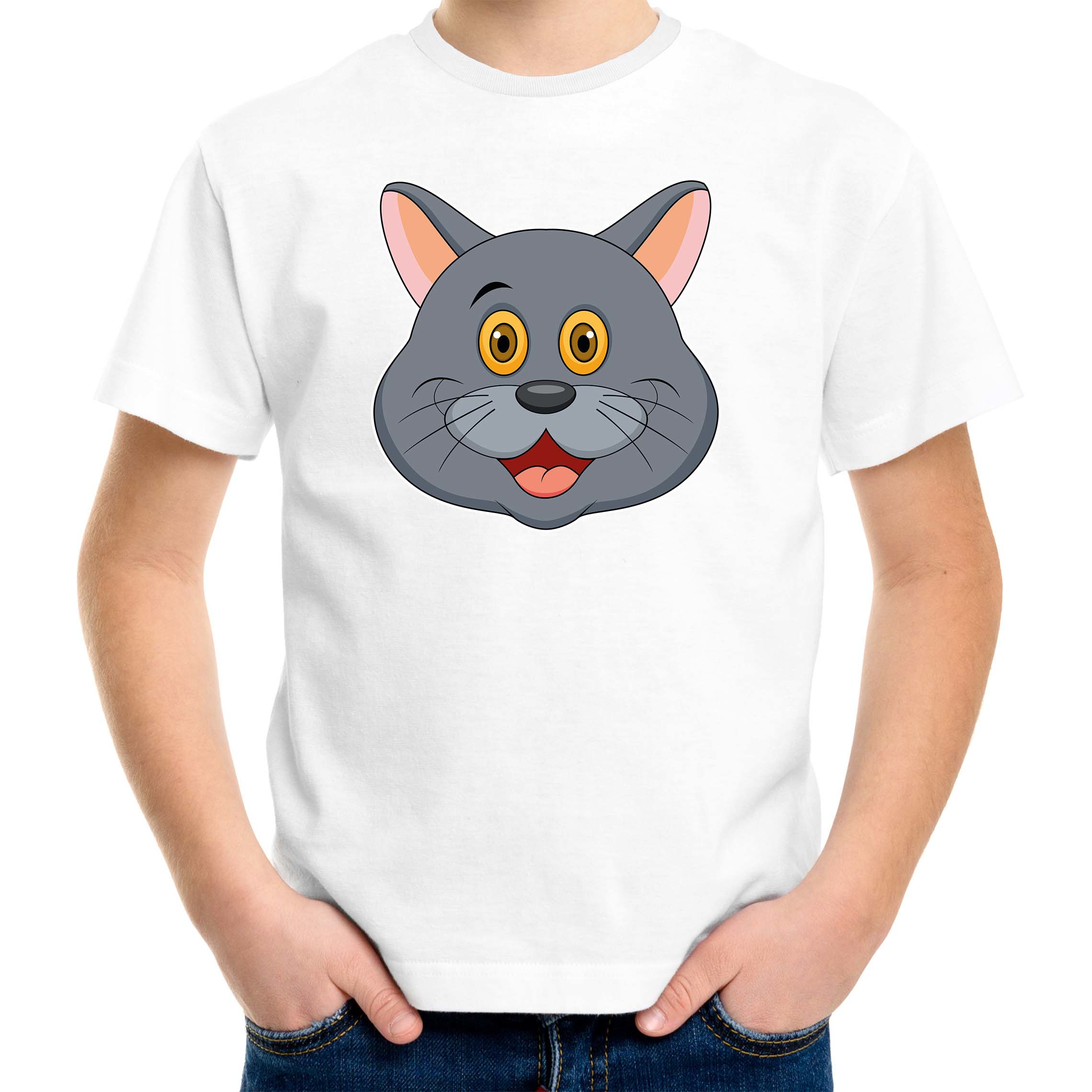 Cartoon kat t-shirt wit voor jongens en meisjes Cartoon dieren t-shirts kinderen