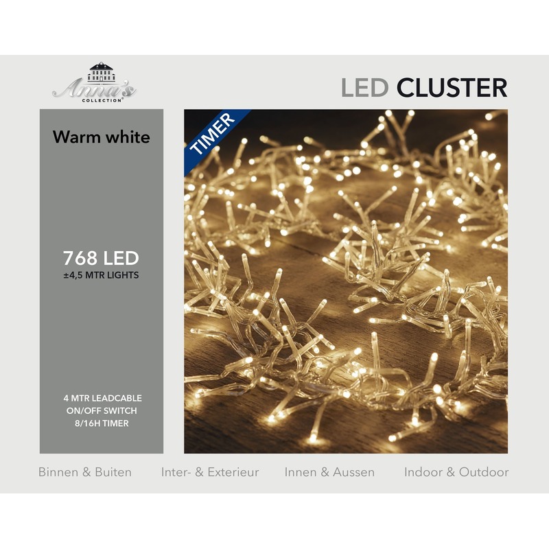 Clusterverlichting met timer 768 lampjes warm wit 4,5 m