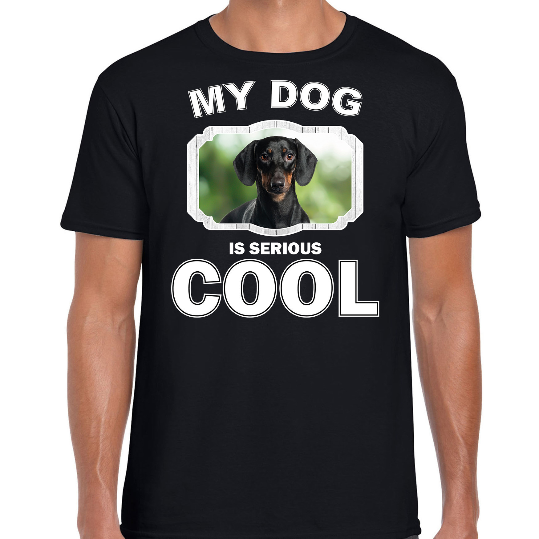 Coole teckel honden t-shirt my dog is serious cool zwart voor heren