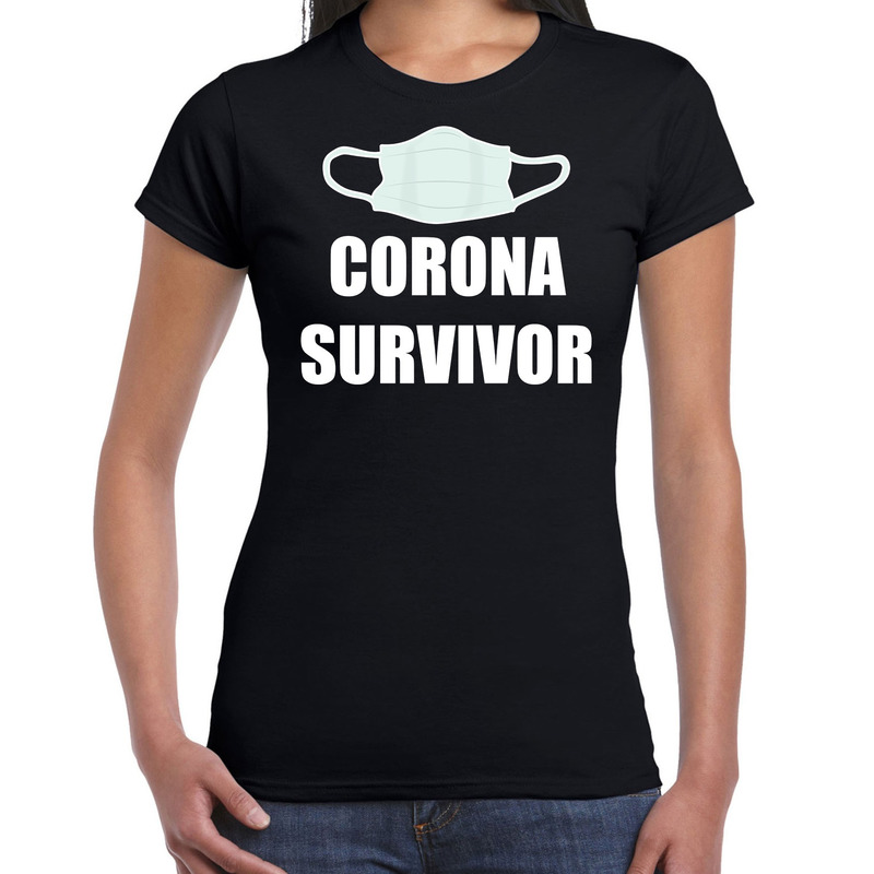 Corona survivor t-shirt zwart voor dames