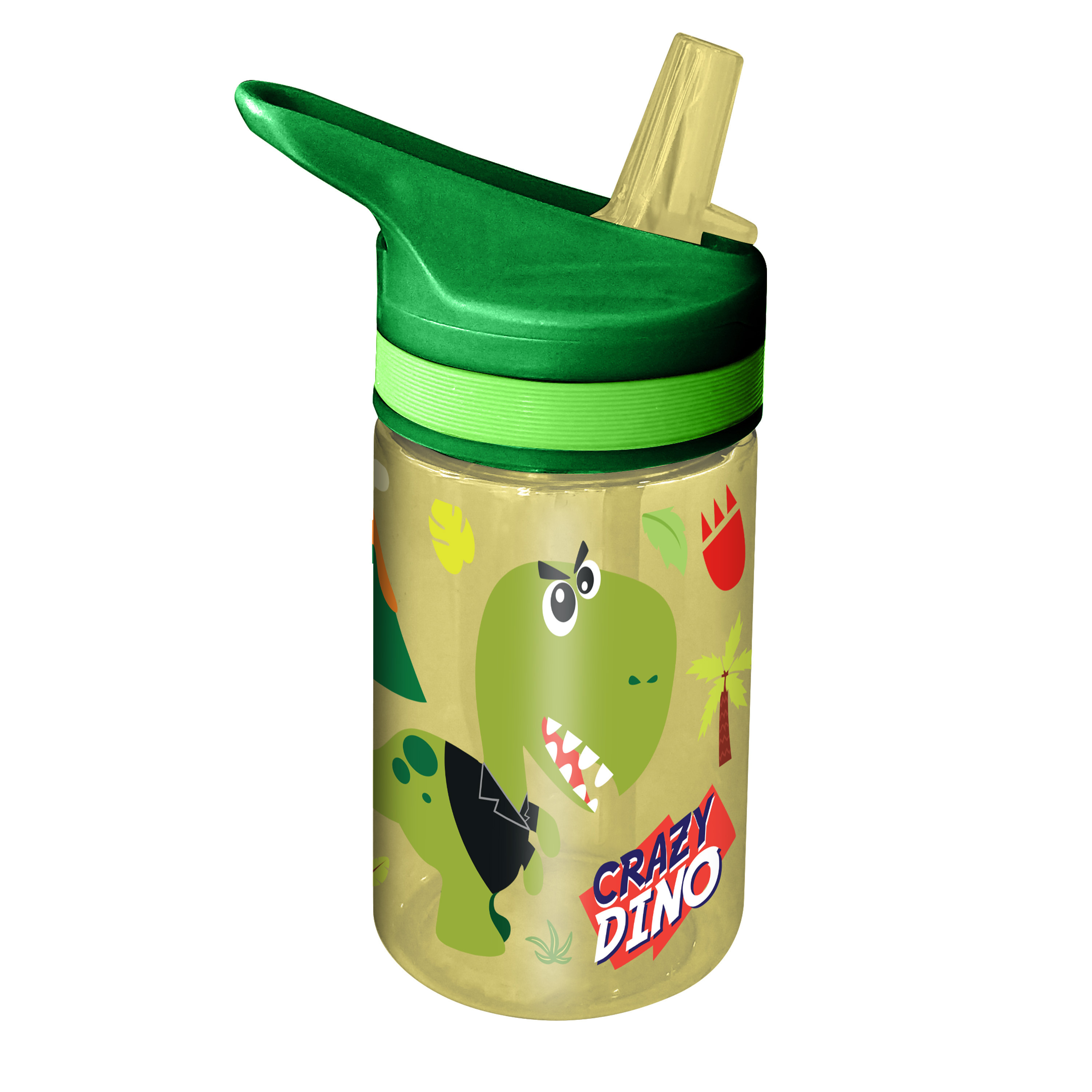 Crazy Dino drinkfles-drinkbeker-bidon met drinktuitje groen kunststof 400 ml