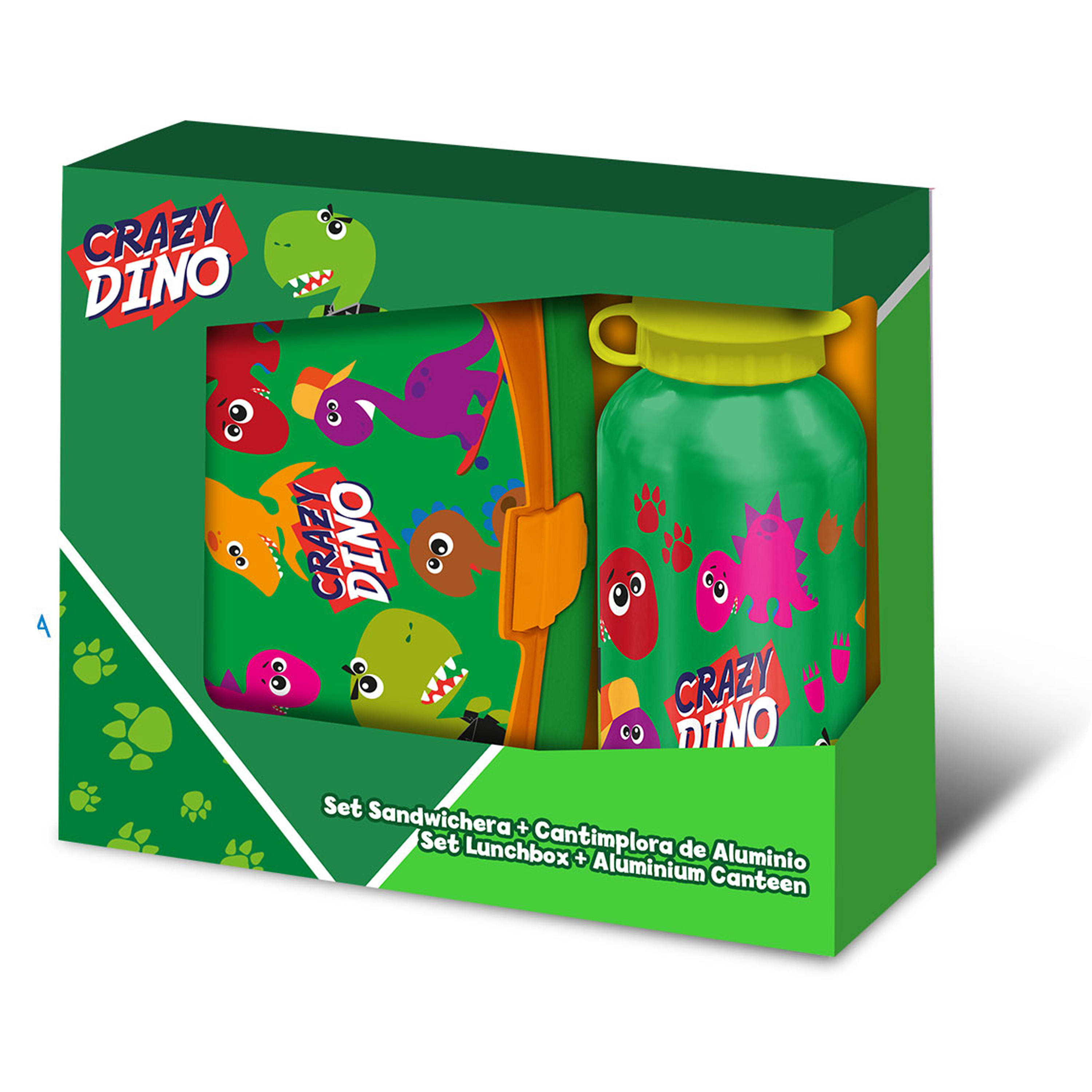 Crazy Dino lunchbox set voor kinderen 2-delig groen aluminium-kunststof