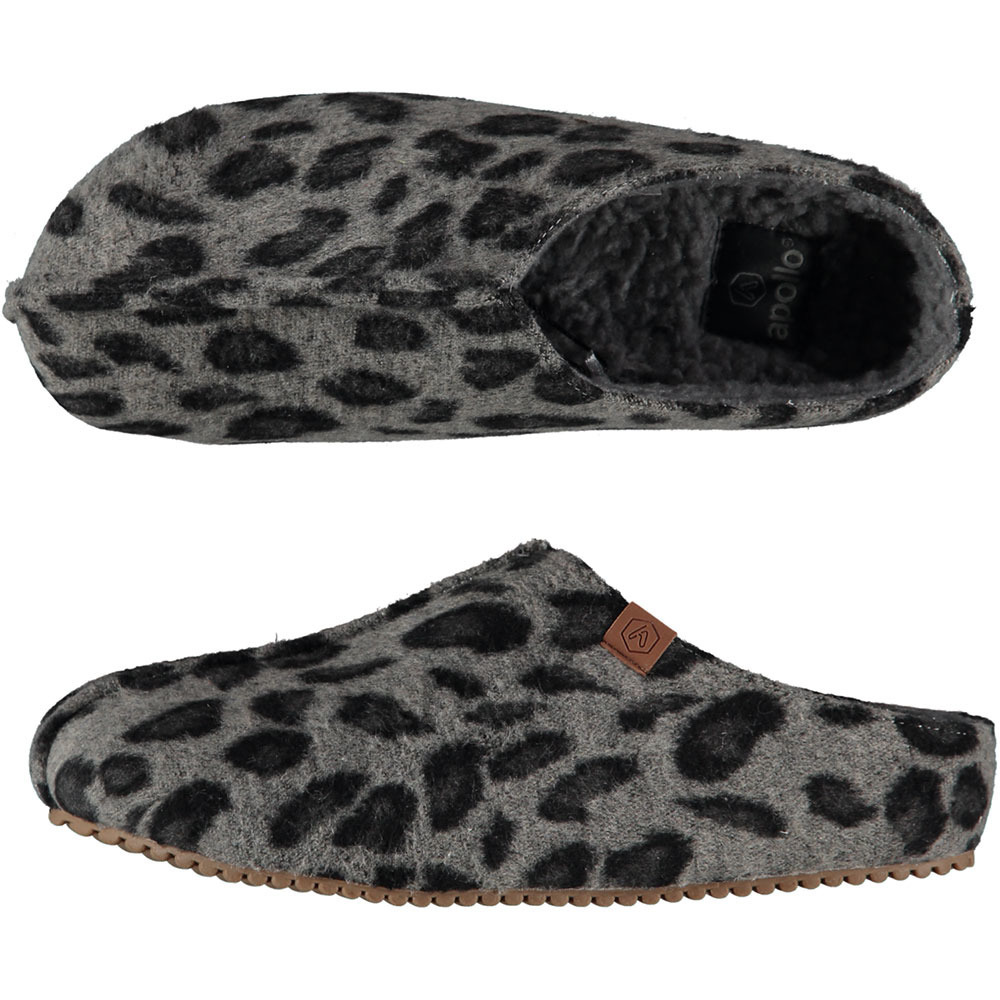 Dames instap slippers-pantoffels luipaard print grijs maat 37-38