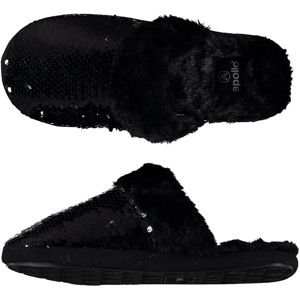 Dames instap slippers-pantoffels met pailletten zwart maat 37-38