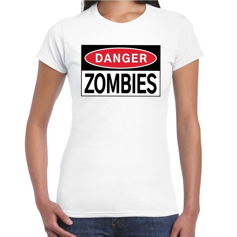 Danger Zombies t-shirt wit voor dames