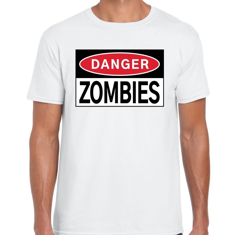 Danger Zombies t-shirt wit voor heren