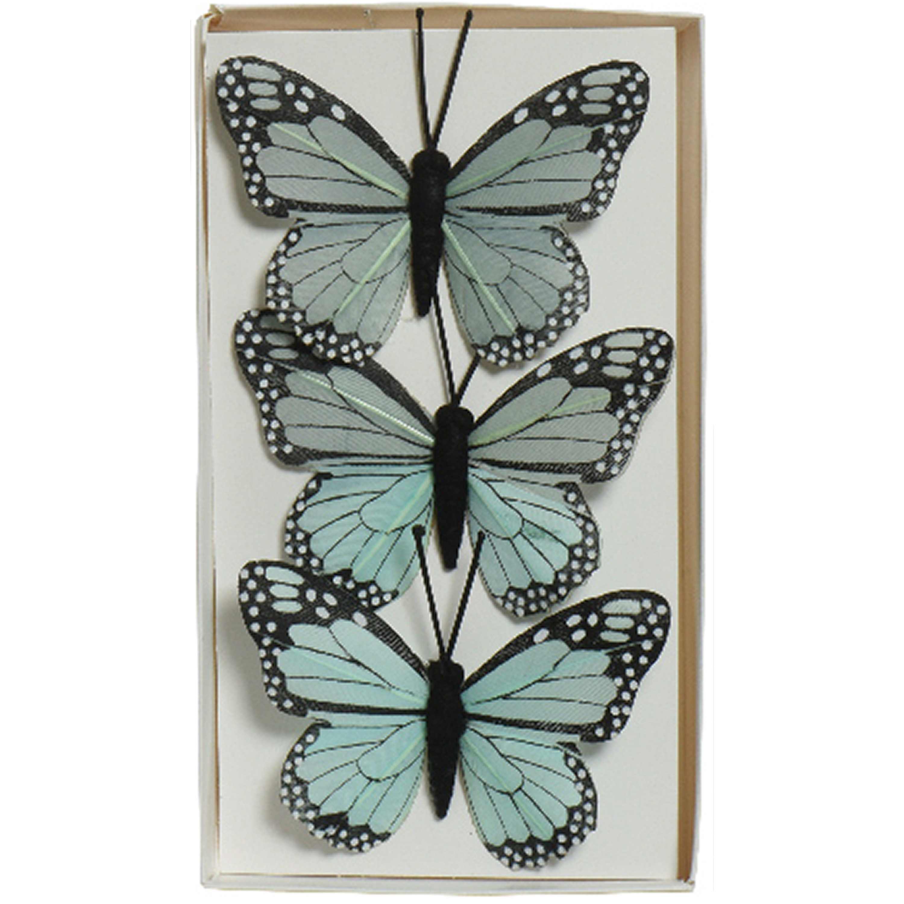 Decoratie vlinders op draad 3x blauw 8 x 6 cm