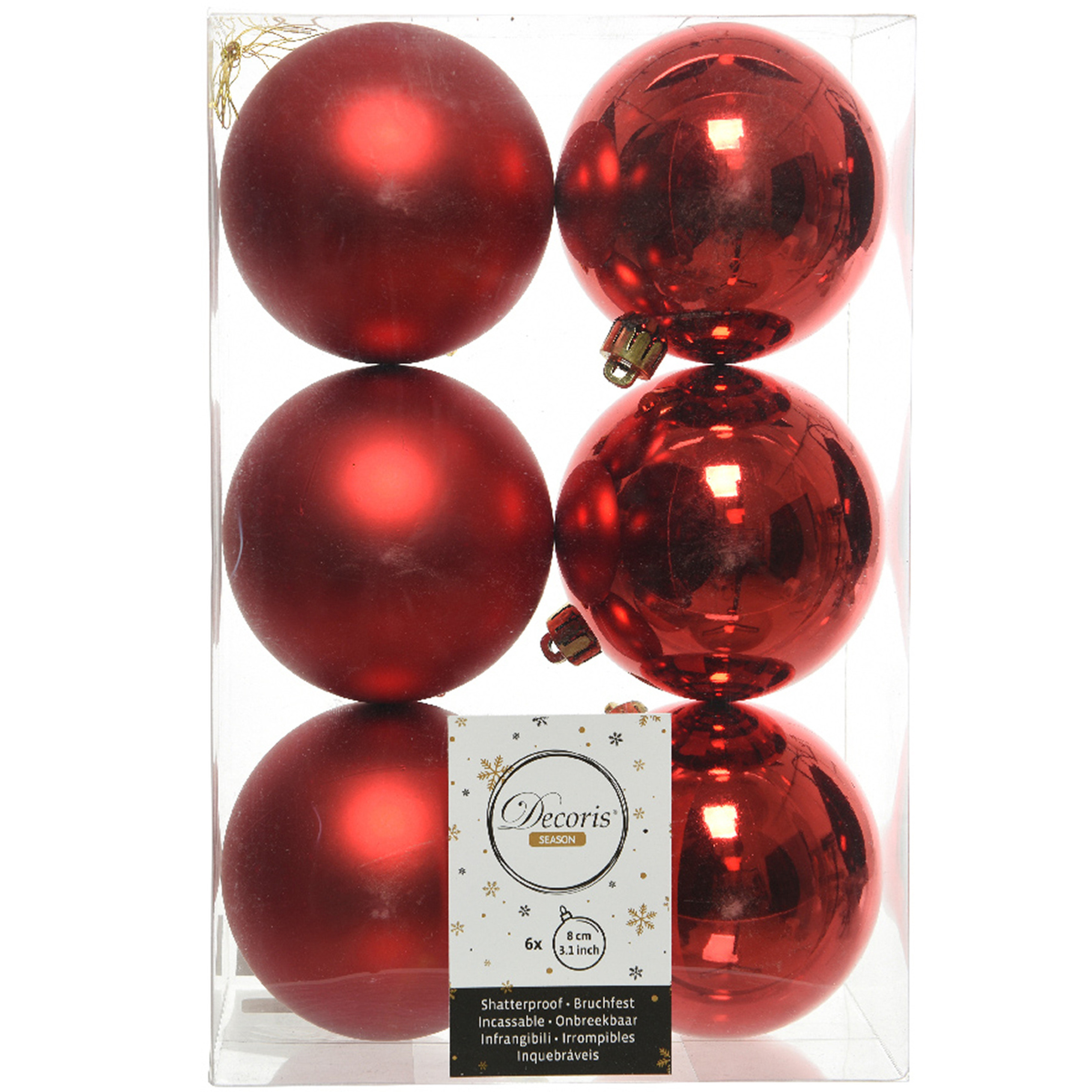 Decoris Kerstballen mix kerst rood 6 stuks 8 cm