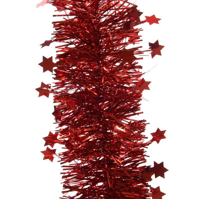 Decoris kerstslinger sterren rood 270 x 10 cm folie-tinsel lametta