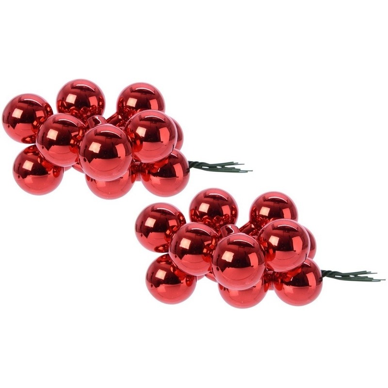 Decoris mini kerstballen stekers 20x st rood 2 cm glas kerststukje decoratie