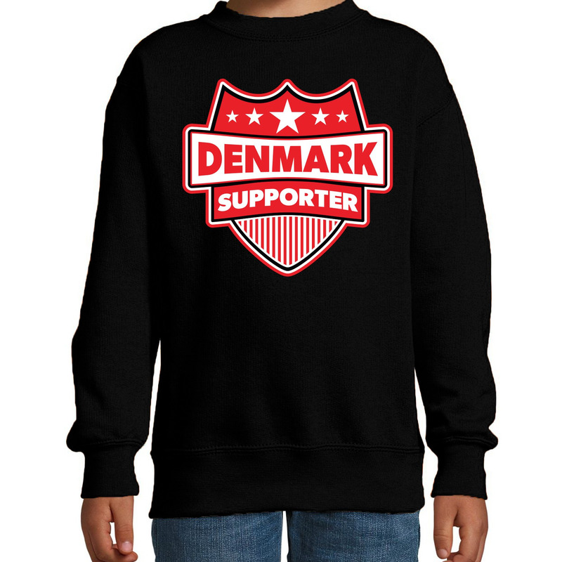Denemarken-Denmark schild supporter sweater zwart voor kinder
