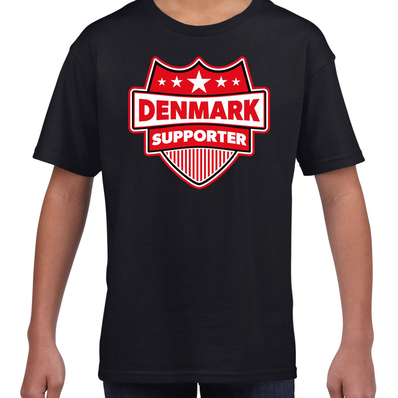 Denemarken-Denmark schild supporter t-shirt zwart voor kinder