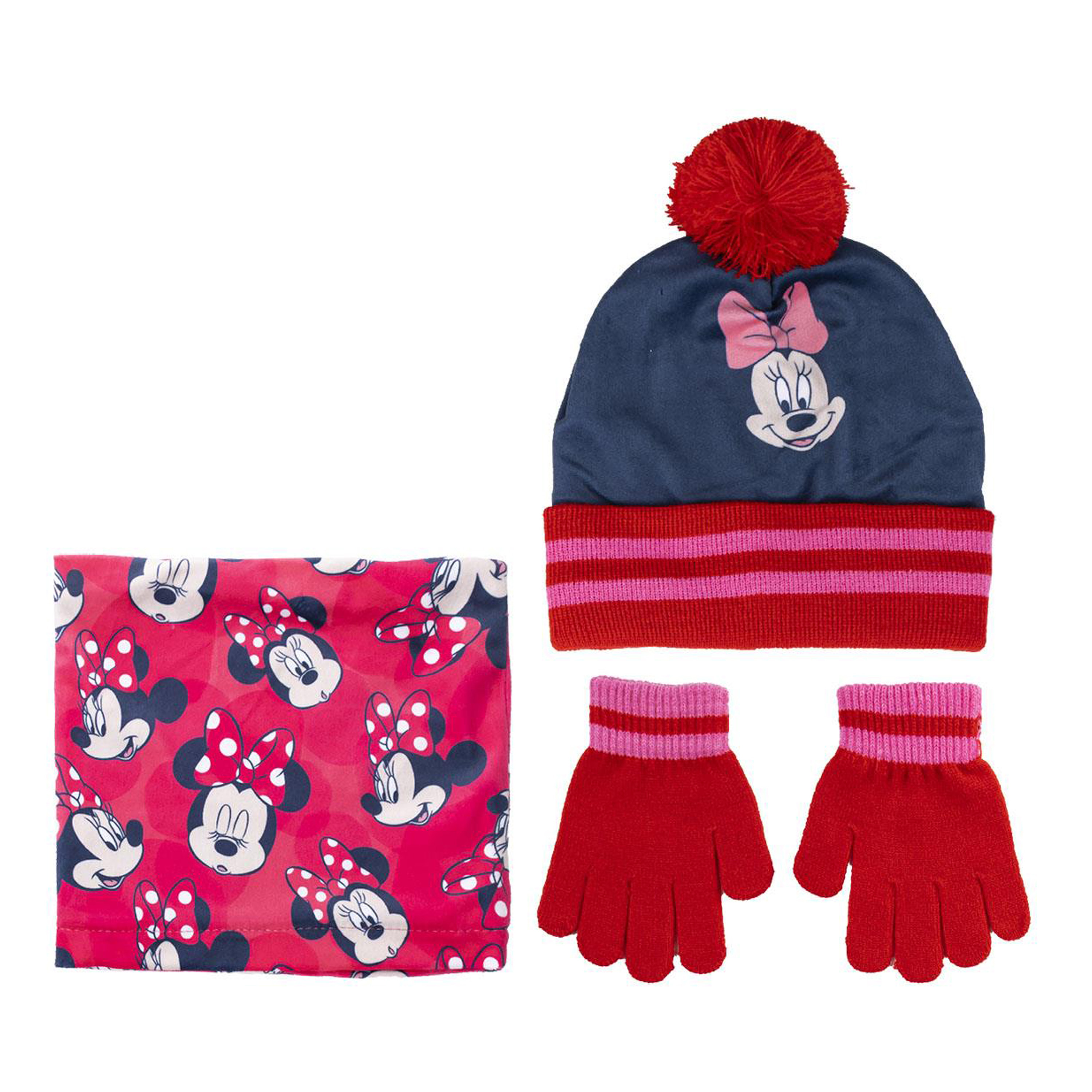 Disney Minnie Mouse 3-delig winterset muts-handschoenen-nek warmer rood voor kinderen