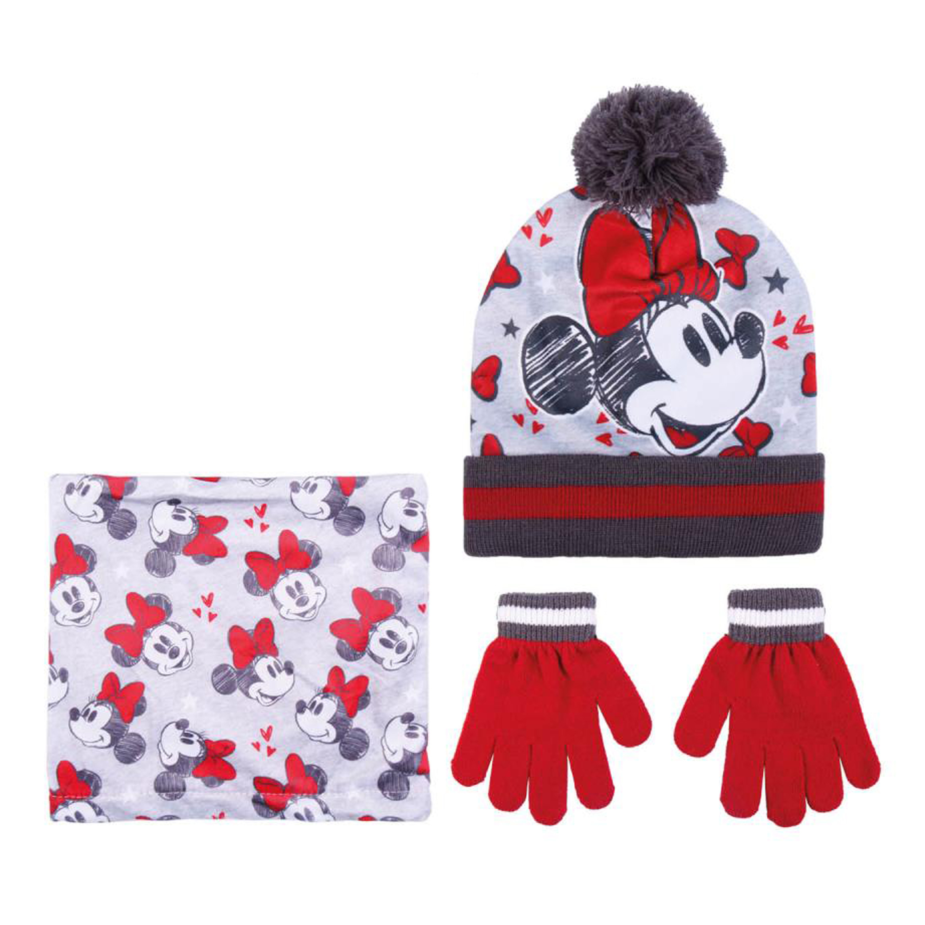 Disney Minnie Mouse 3-delig winterset muts-handschoenen-nek warmer rood-wit voor kinderen