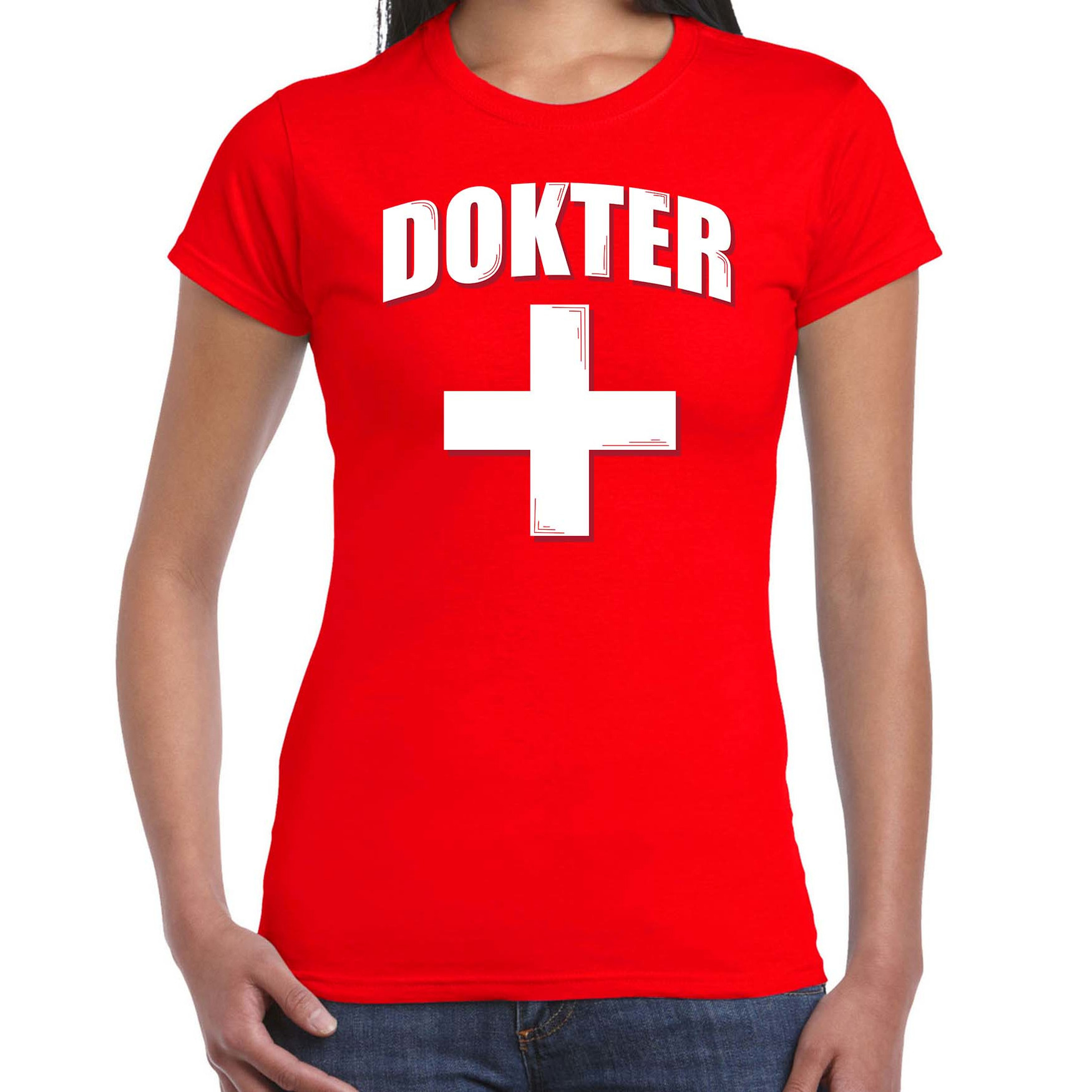 Dokter met kruis verkleed t-shirt rood voor dames