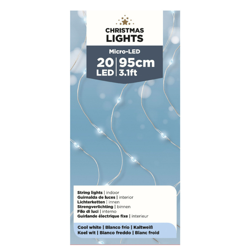 Draadverlichting zilverdraad 20 witte lampjes 95 cm
