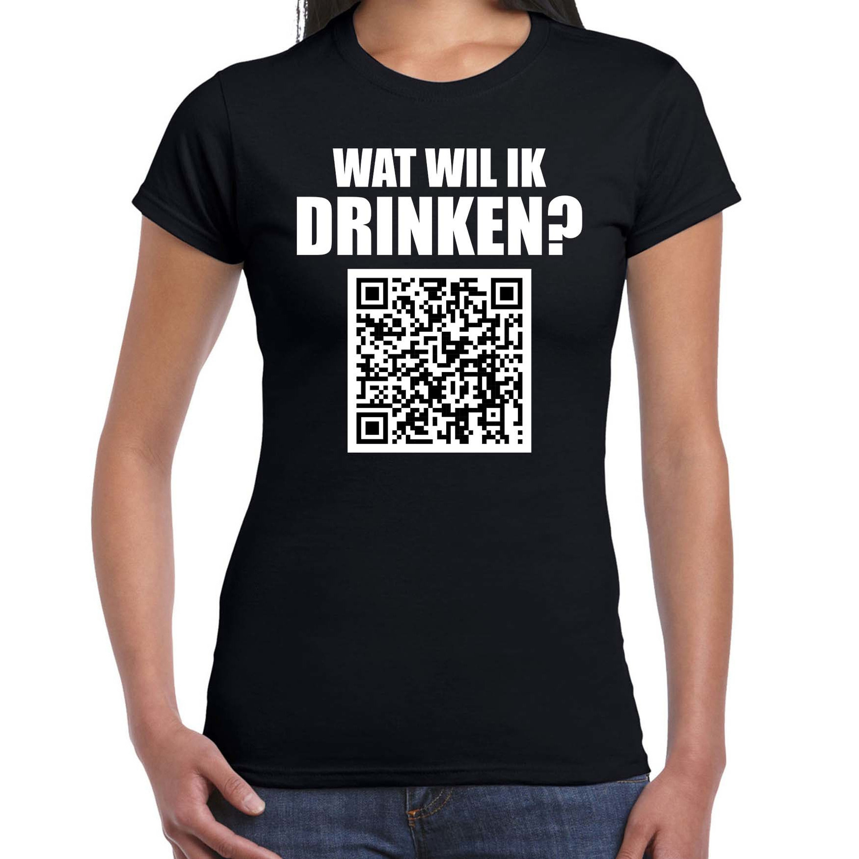 Drank QR code wat wil ik drinken feest t-shirt dames zwart Feest- drank shirts