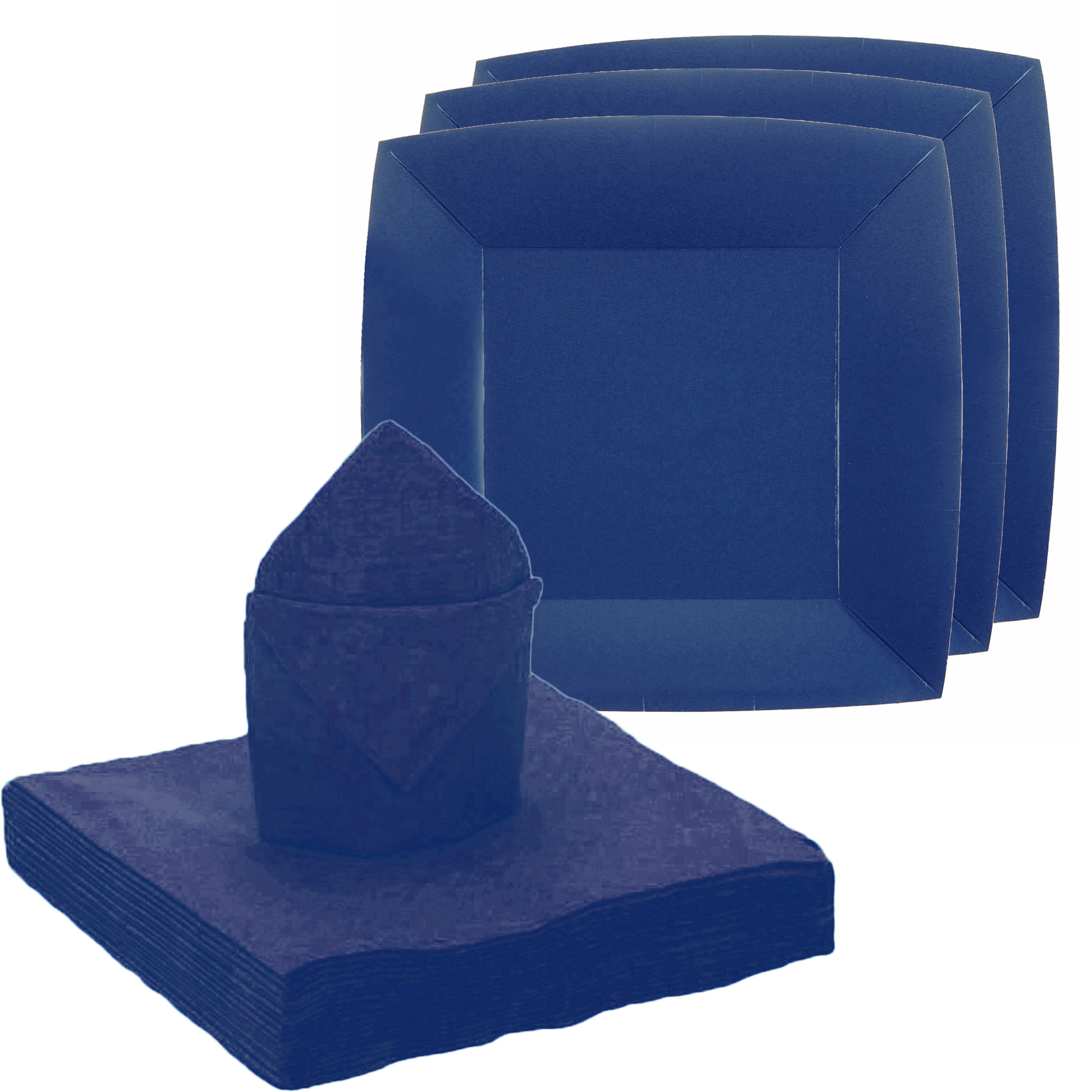 Feest/verjaardag servies set 20x gebaksbordjes/25x servetten - kobalt blauw - karton