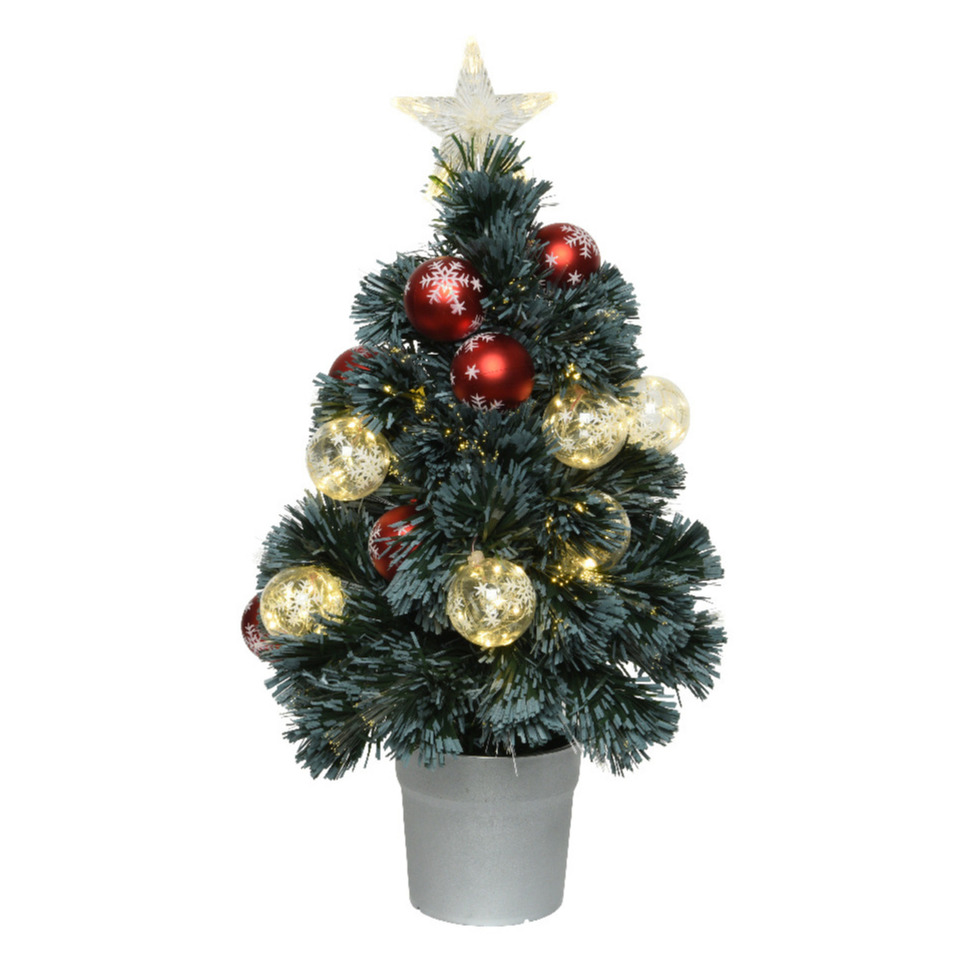 Fiber optic kerstboom-kunst kerstboom met verlichting en kerstballen 60 cm