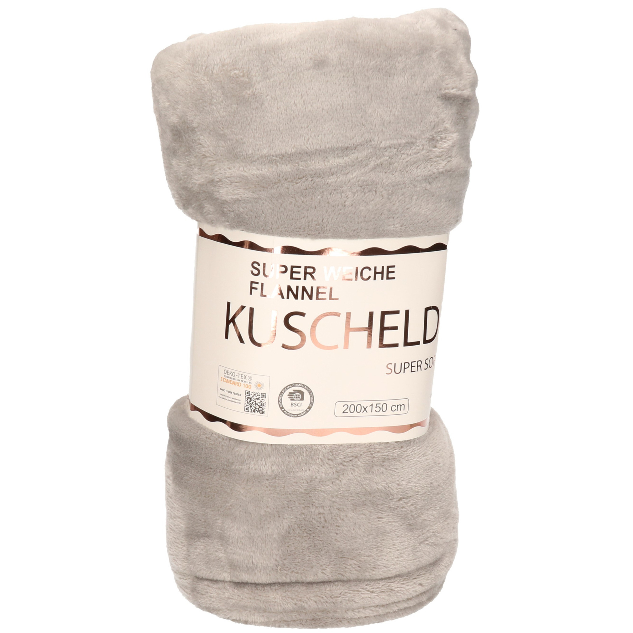 Flanellen/fleece polyester deken/plaid licht grijs 150 x 200 cm